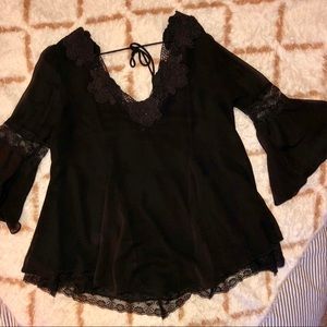 Free People Flowy Lace-Detailed Blouse